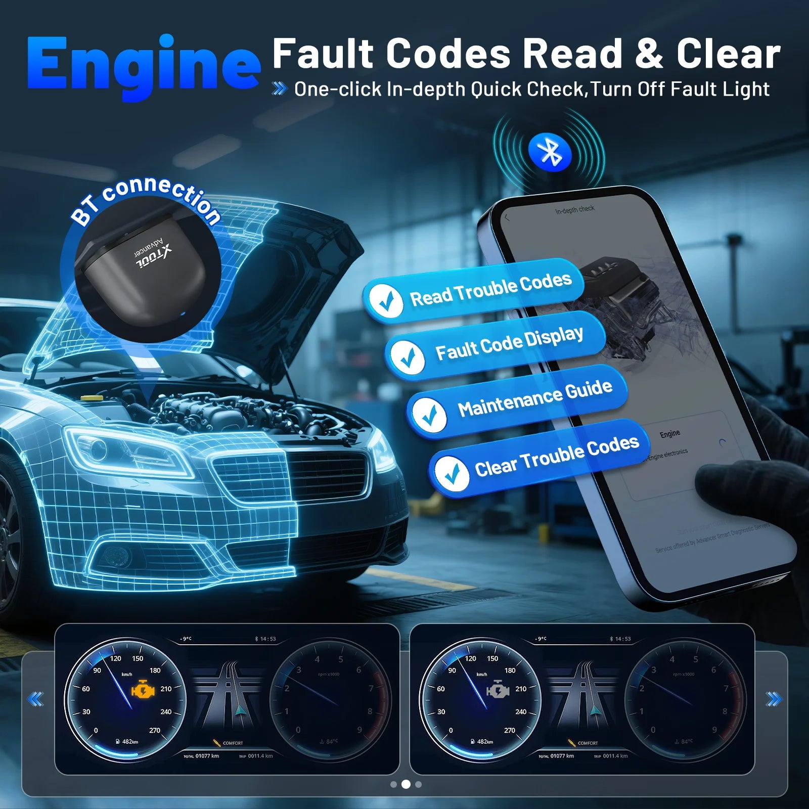 Advancer AD20PRO OBD2 Bluetooth Scanner Full System Car Diagnostic Tool Obd2 Scanner Oil Reset & Battery Tests Code Reader