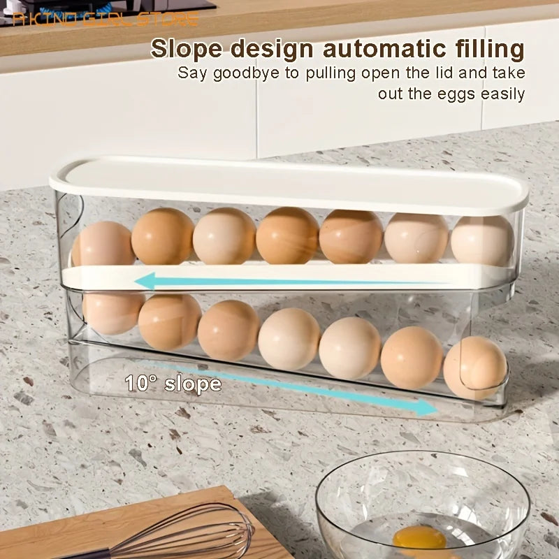 Double Layer Rolling Egg Dispenser Refrigerator Egg Storage Box Automatic Scrolling Egg Holder Household Kitchen Organizer