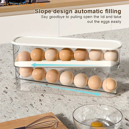 Double Layer Rolling Egg Dispenser Refrigerator Egg Storage Box Automatic Scrolling Egg Holder Household Kitchen Organizer