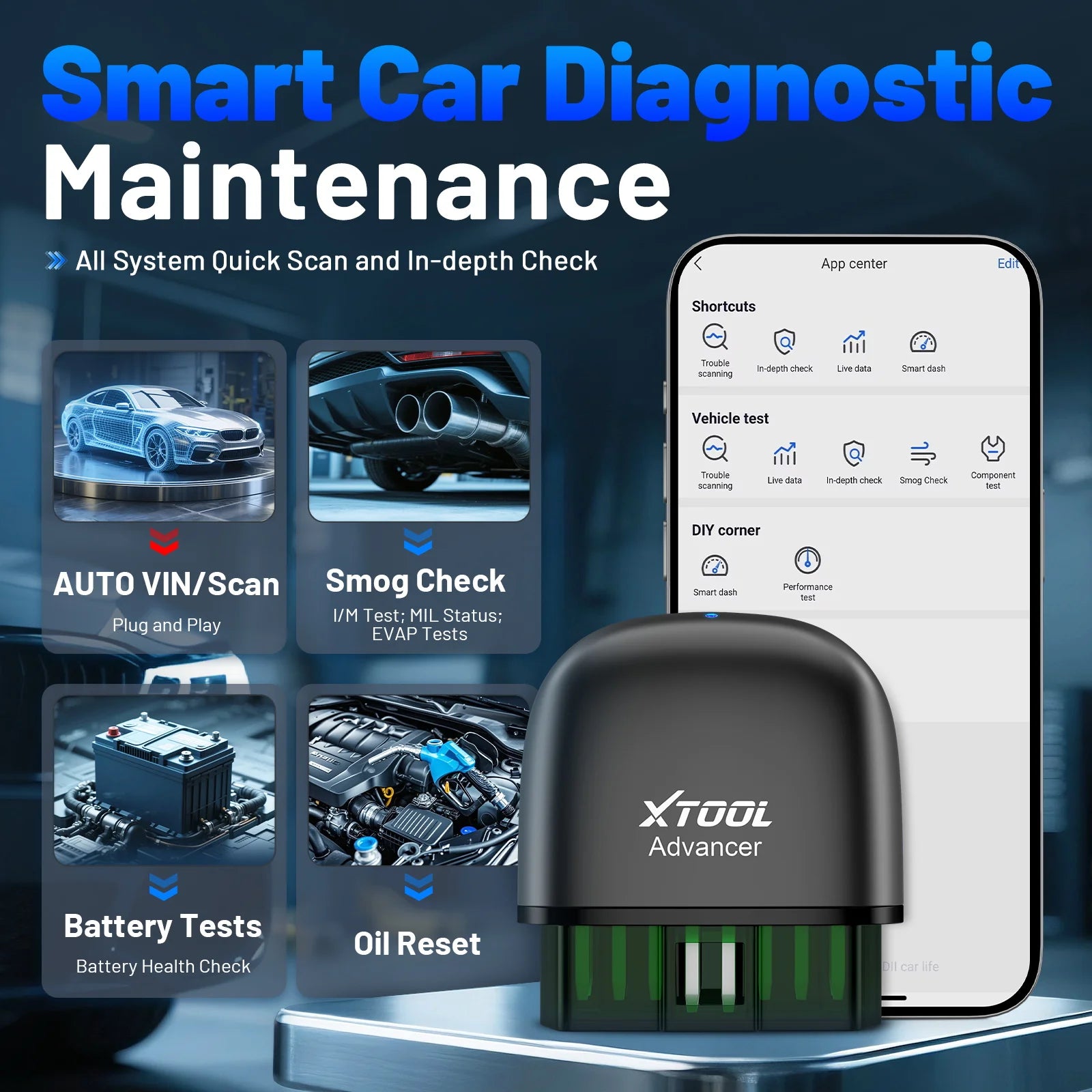 Advancer AD20PRO OBD2 Bluetooth Scanner Full System Car Diagnostic Tool Obd2 Scanner Oil Reset & Battery Tests Code Reader