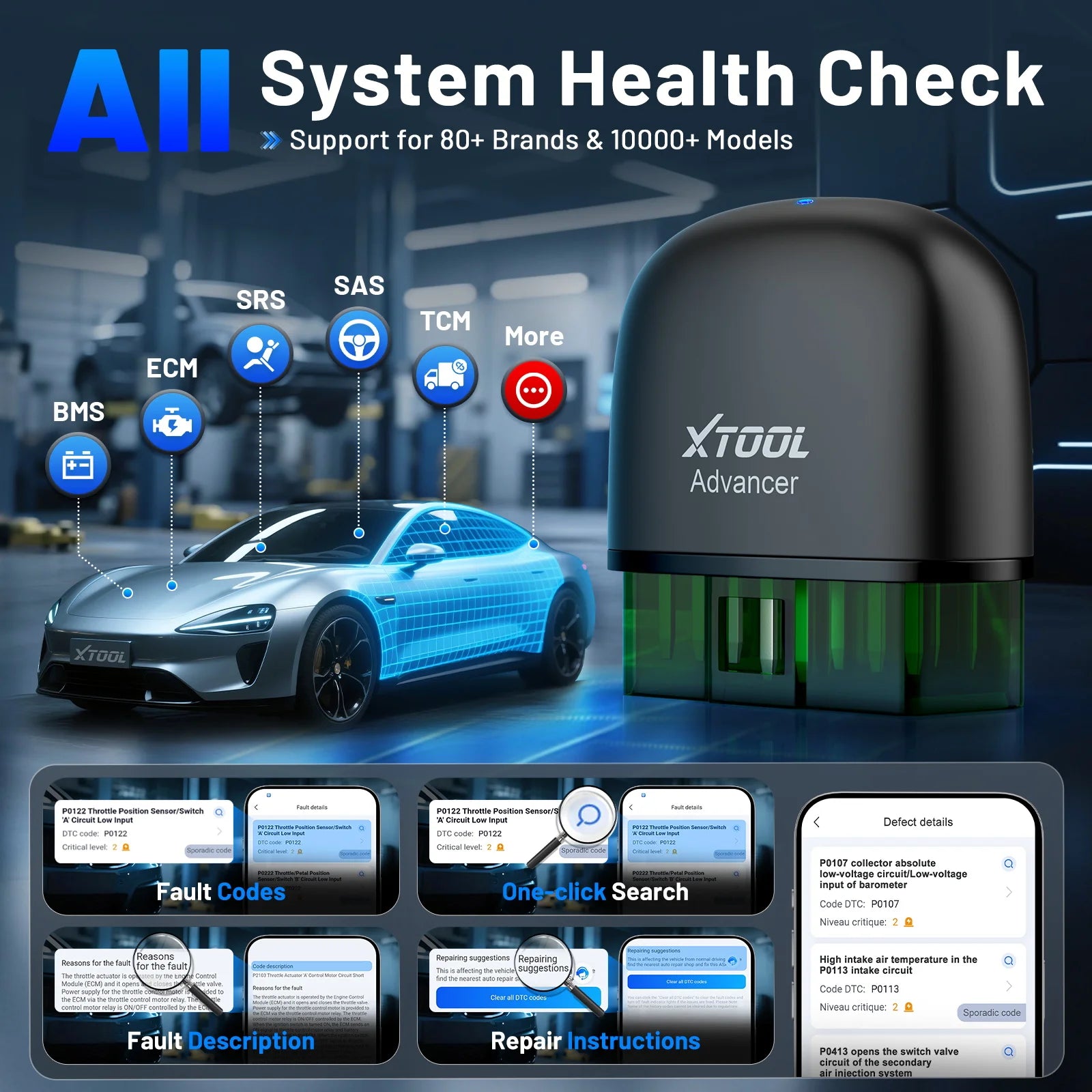 Advancer AD20PRO OBD2 Bluetooth Scanner Full System Car Diagnostic Tool Obd2 Scanner Oil Reset & Battery Tests Code Reader