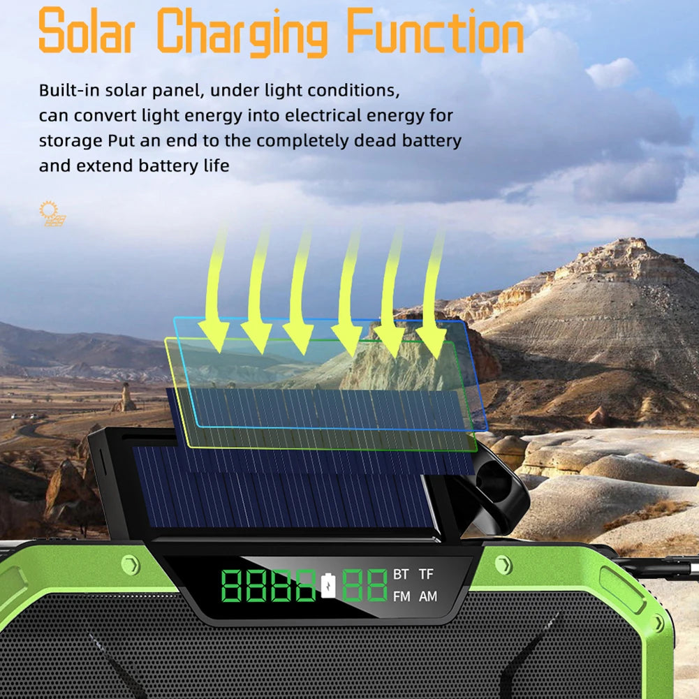 DF-580 Emergency Weather Radio Hand Crank Solar Radio AM/FM IPX5 Waterproof Outdoor Emergency LED Flashlight 5000Mah Power Bank