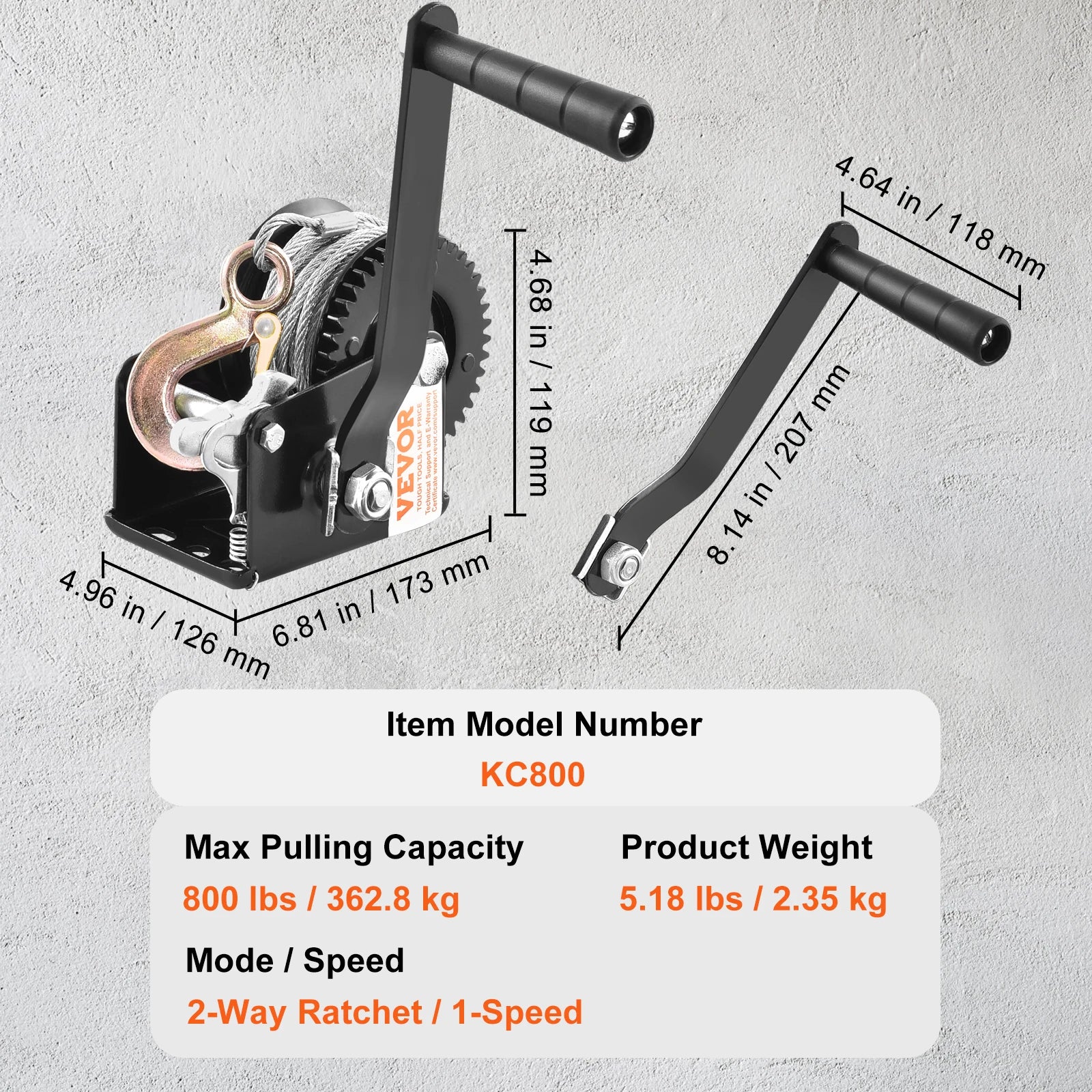 Succebuy Hand Winch Heavy Duty Rope Crank with 33 Ft Steel Wire Cable and Two-Way Ratchet for Trailer Boat or ATV Towing