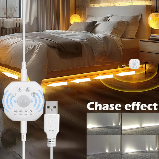 Motion Sensor Stair Neon Strip Lights with Chase Effect, USB Motion Activated Closet Light, 5V Neon LED Strip for Home Bedroom