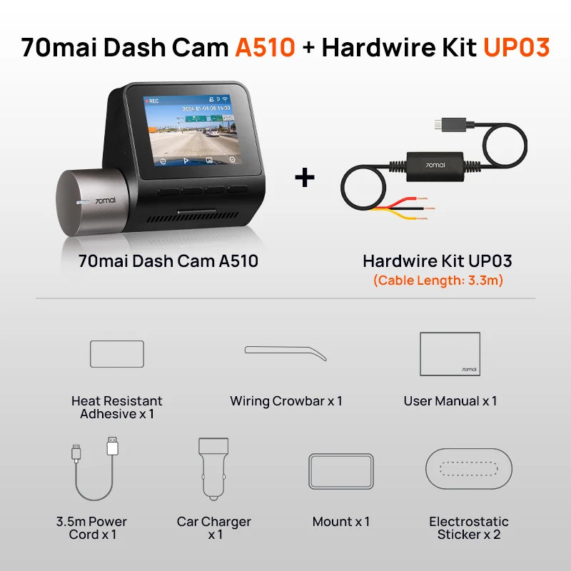 2024 New  Dash Cam A510 1944P HDR GPS ADAS 4G Connectivity  4G Front Cam A510 Car DVR 24H Parking Support Rear Cam