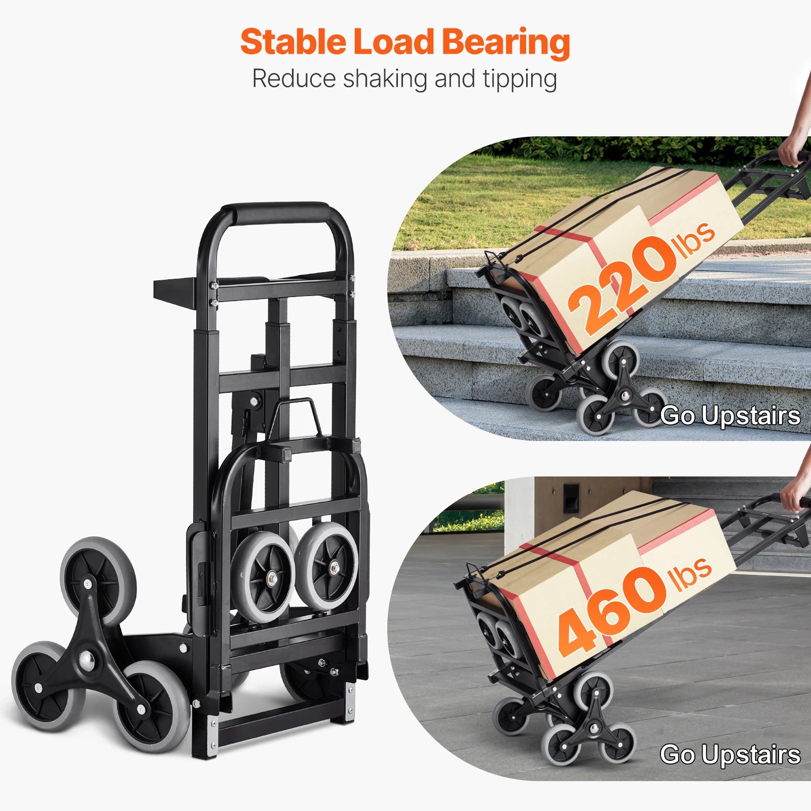 Succebuy 460 Lbs Stair Climbing Cart Folding Hand Truck Dolly with Handle 6 Wheels & 2 Ropes for Shopping Moving Warehouse