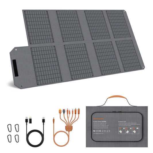 80W Foldable Solar Panel, Portable Power Supply with 4 Ports (Dc/Usb-C/2Xusb-A) & 7-In-1 Connector for Emergency Backup