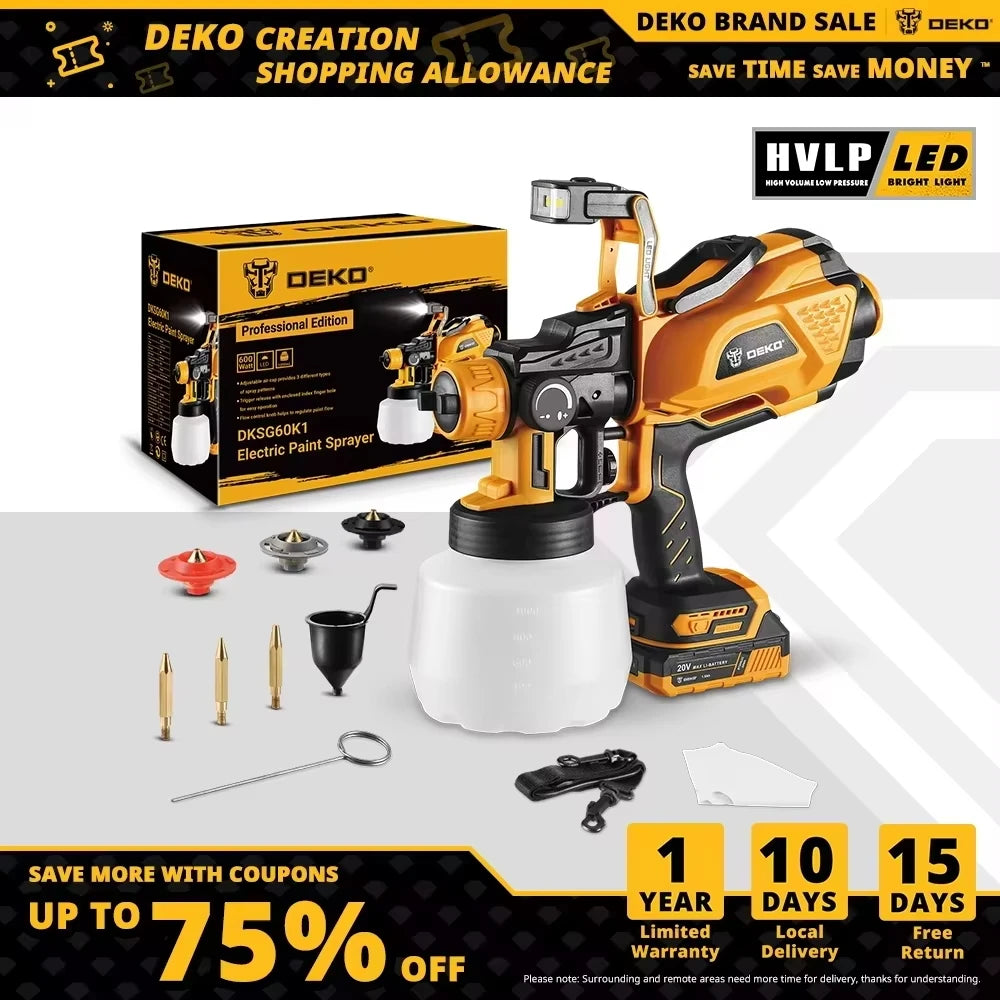 HVLP Spray Gun with LED Light & 3 Nozzle 1200Ml Large Capacity High Power Electric Paint Sprayer for Home DIY