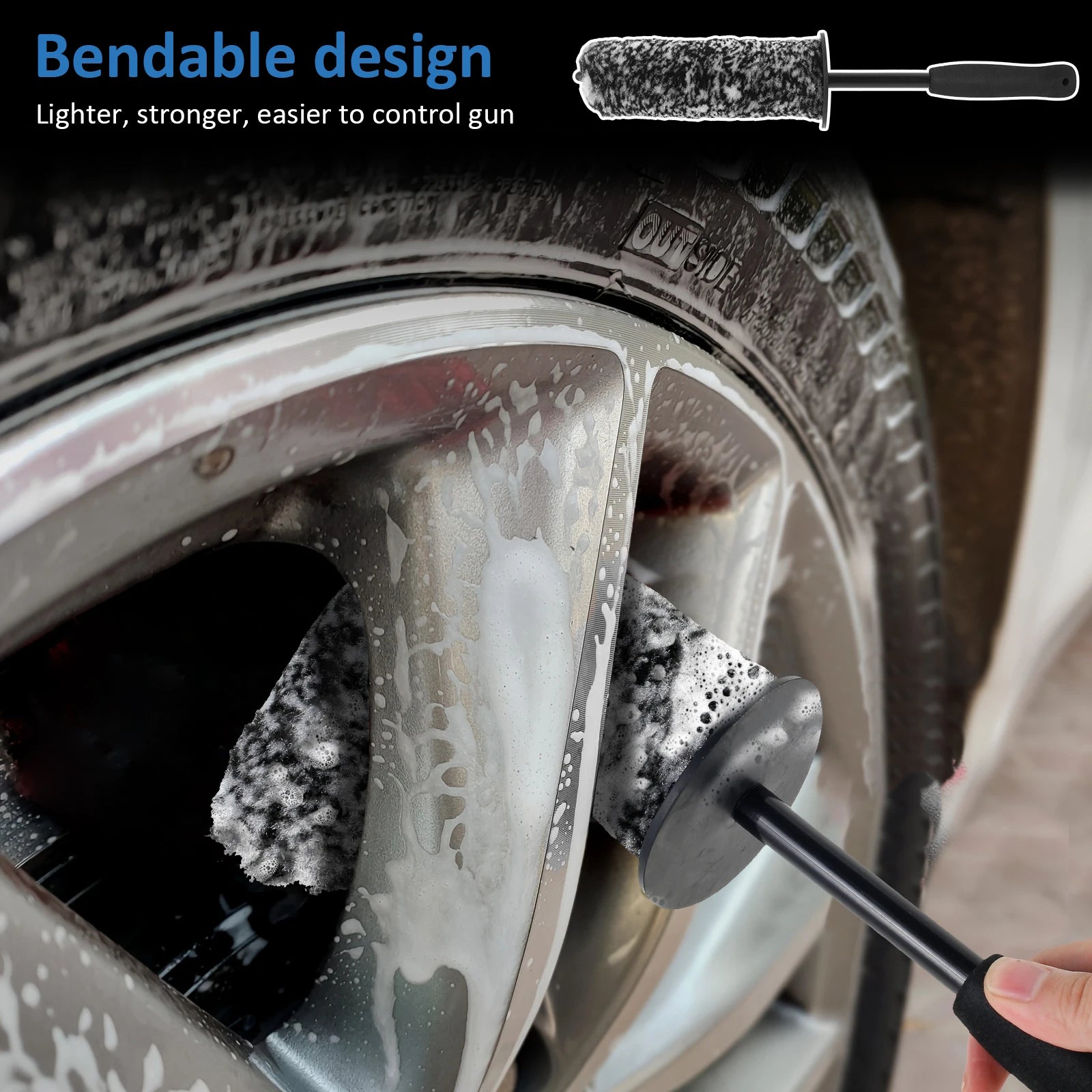 3/1Pcs Car Wash Wheel Brush Kit Flexible Car Detailing Brushes Non-Slip Easy to Cleaning Rims Spokes Wheel Barrel Car Accessorie