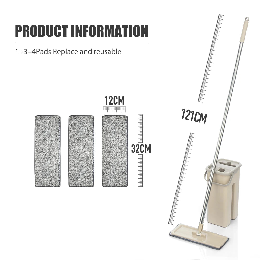 Hand Free Flat Floor Mop and Bucket Set for Professional Home Floor Cleaning System with Washable Microfiber Pads for Hardwood