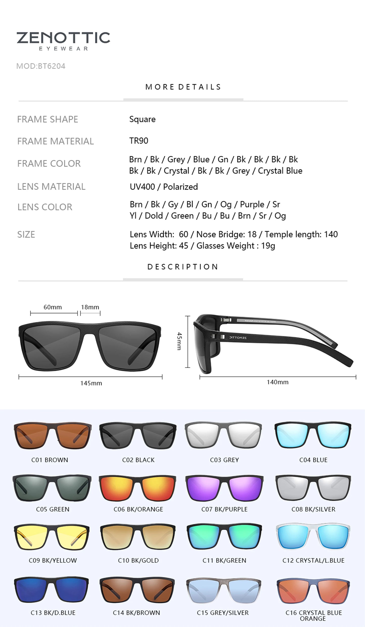 Polarized Sunglasses Shade for Women Men Lightweight TR90 Frame UV400 Protection Square Sun Glasses 2024 2025