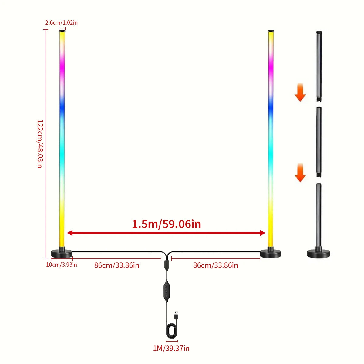EISSLOLY 2PCS Intelligent RGB Floor Lamp APP Control Music Synchronized Corner Lighting Room Decoration Standing Lights