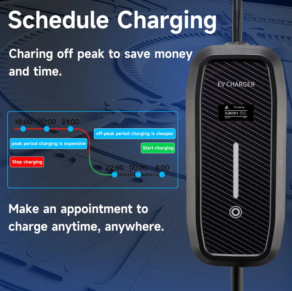 7KW Electric Car Charger Type2 Portable EV Charger Wifi APP BT Control EVSE Charging Box Charging Station 5M Cable