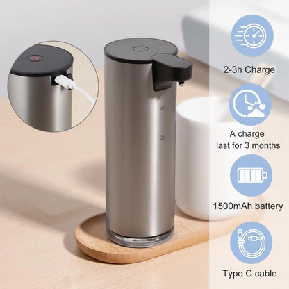 Automatic Foaming Soap Metal Dispenser Rechargeable Touchless Foam Hand Soap Dispenser Water-Resistant for Bathroom
