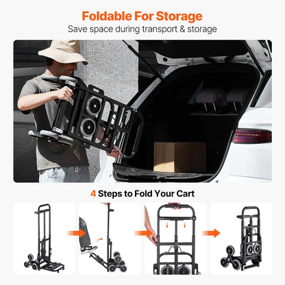 Succebuy 460 Lbs Stair Climbing Cart Folding Hand Truck Dolly with Handle 6 Wheels & 2 Ropes for Shopping Moving Warehouse