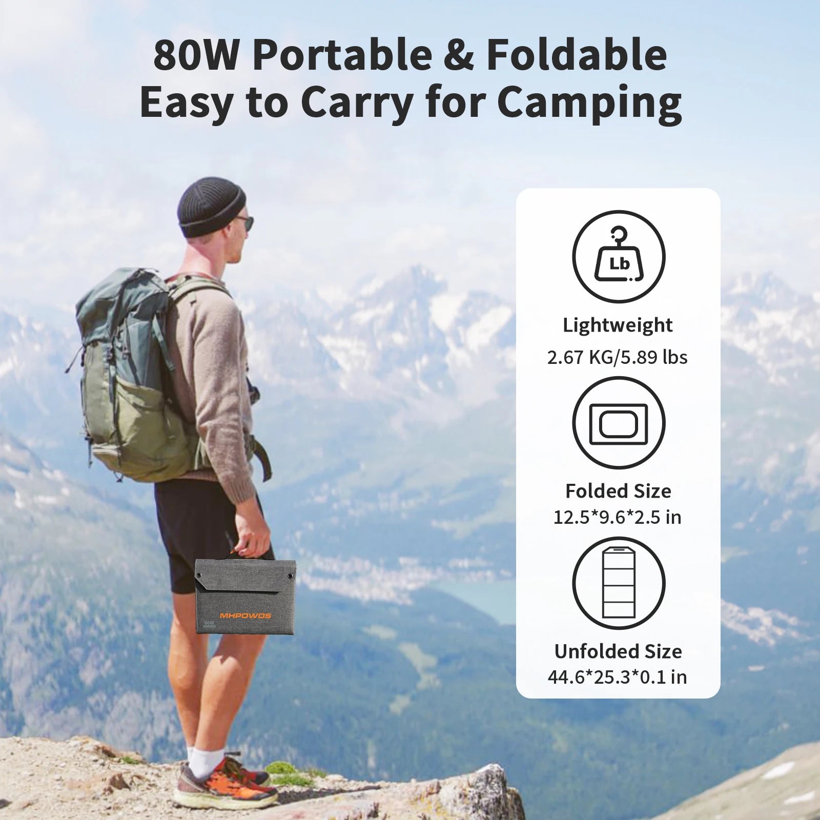 80W Foldable Solar Panel, Portable Power Supply with 4 Ports (Dc/Usb-C/2Xusb-A) & 7-In-1 Connector for Emergency Backup