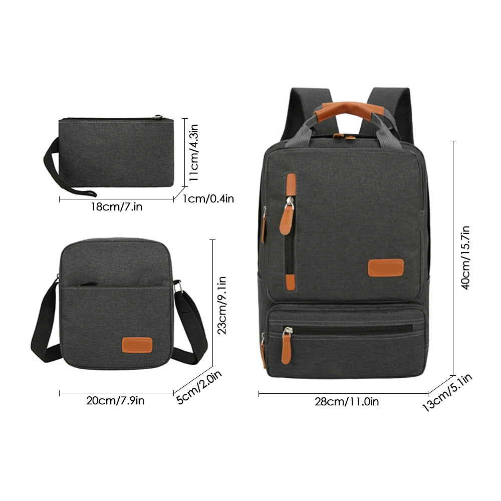3Pcs Backpack Set Women Men Laptop Backpack Shoulder Bag Small Pocket for Travel School Business Work College Fits up to 14.5In