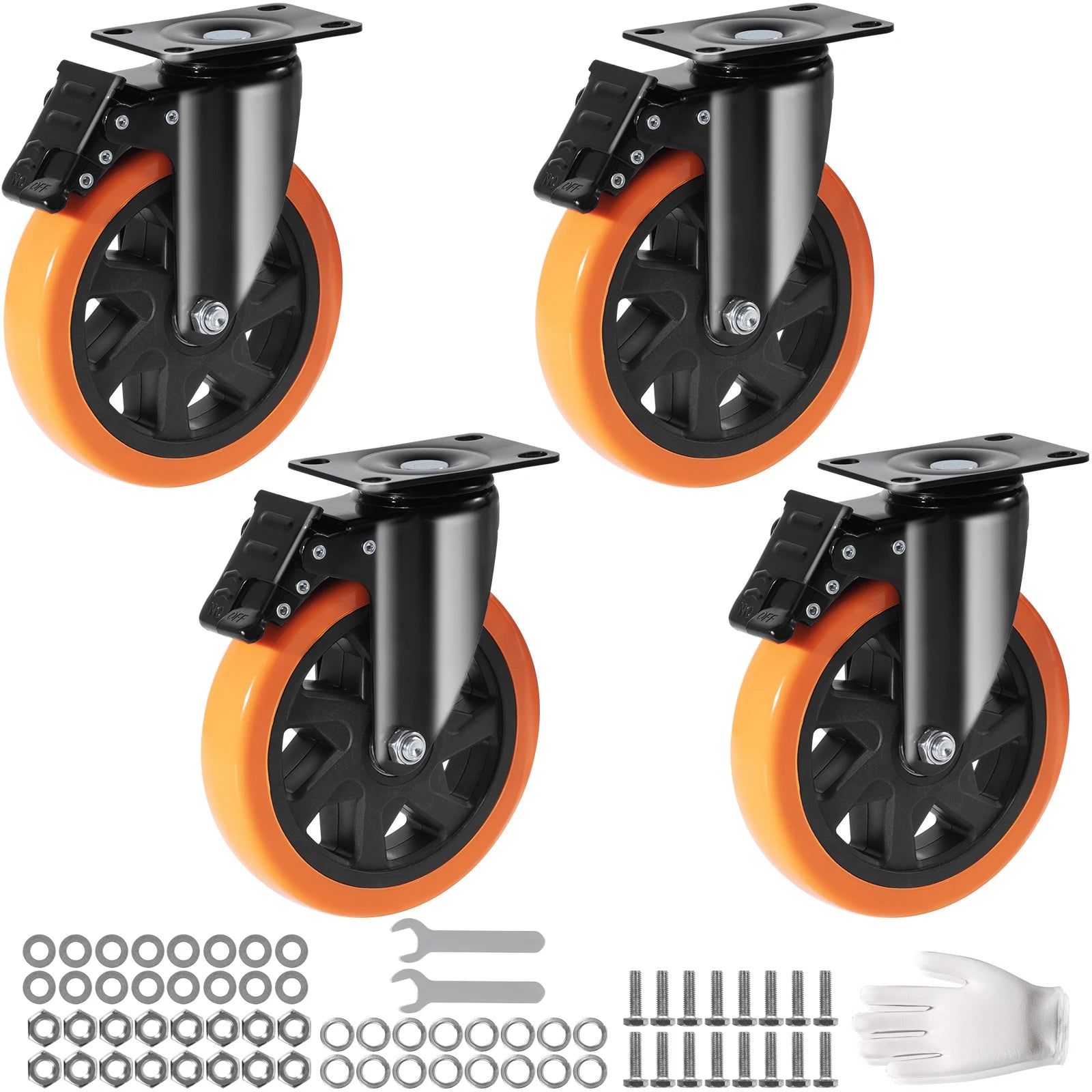 Succebuy 2-6In PVC Furniture Caster Wheels Set of 4 Swivel Plate Casters with Security A/B Lock Non-Marking for Cart Workbench