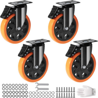 Succebuy 2-6In PVC Furniture Caster Wheels Set of 4 Swivel Plate Casters with Security A/B Lock Non-Marking for Cart Workbench