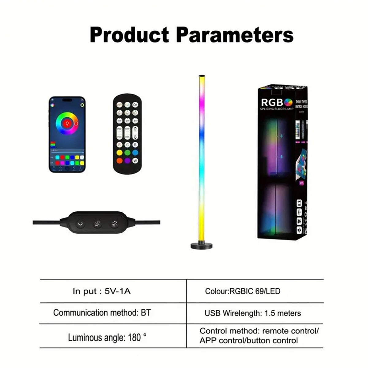 EISSLOLY 2PCS Intelligent RGB Floor Lamp APP Control Music Synchronized Corner Lighting Room Decoration Standing Lights