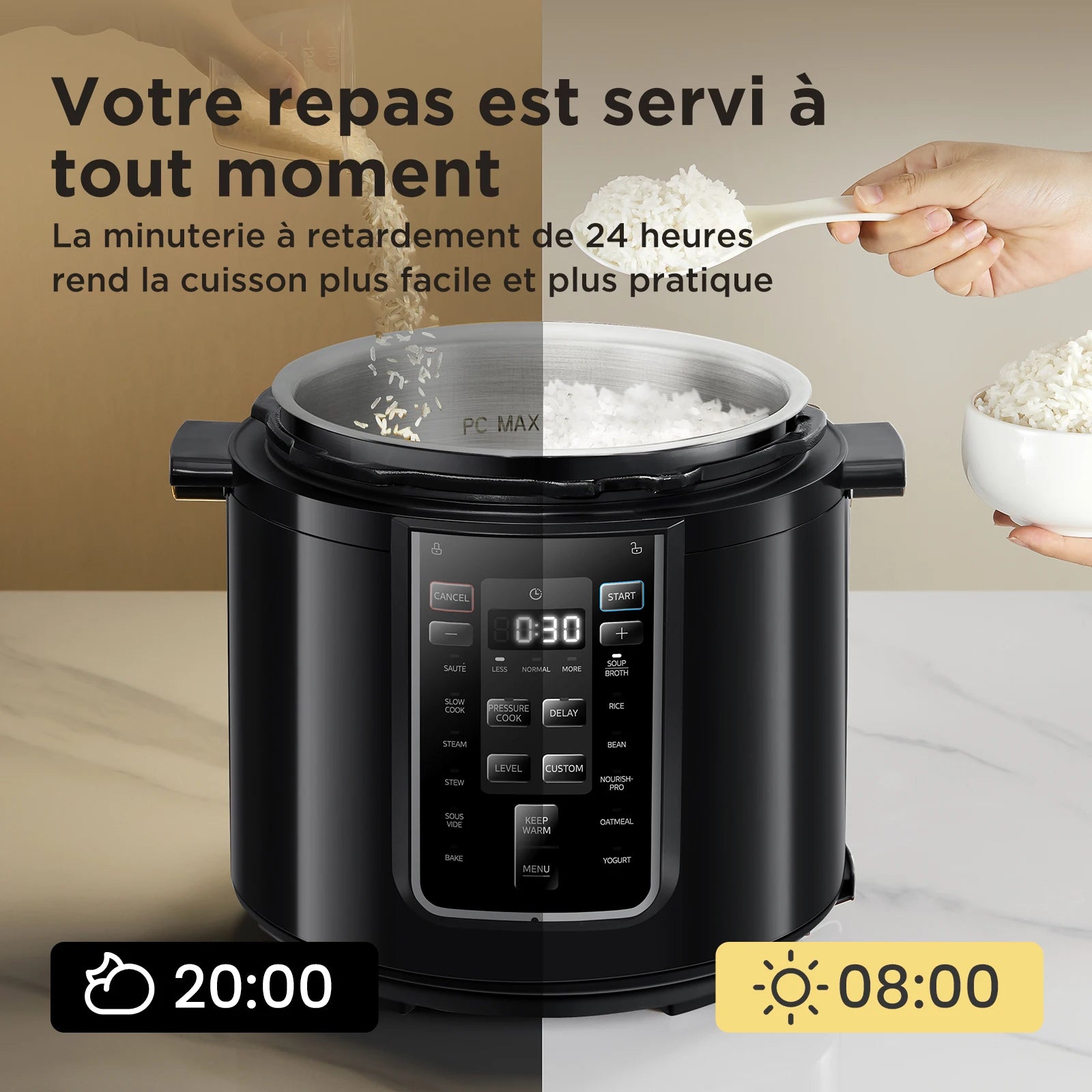 Quick Electric Pressure Cooker 9-In-1 12 Predefined Programs Instant Stainless Steel Multicooker, Anti-Stick Pot, 6L, Black