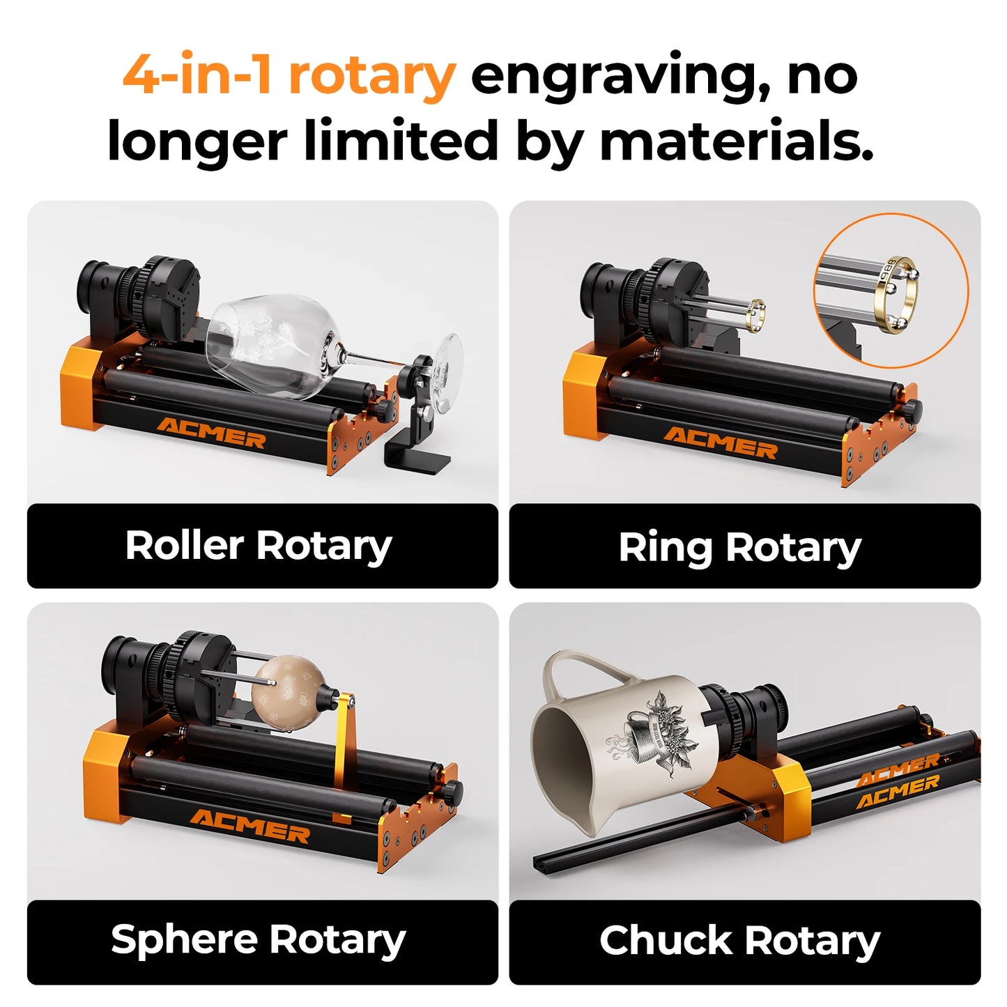 M4 Laser Engraver Rotary Roller Chuck 360° Rotary 3-Jaw Clippable Diameter 4-64Mm for Cup Ring Curved Surface Objects