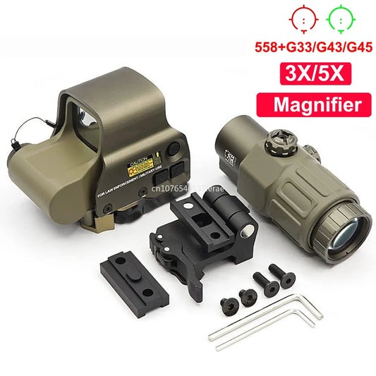 Hot Sale 558 Holographic Collimator Red Dot Sight G43/G33 3X G45 5X Magnifier Airsoft Hunting Gear W/20Mm Rail Mounts & QD Lever