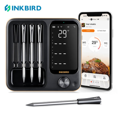 INT-14-BW Three-Mode Wireless BBQ Thermometer with 4 Probes IP67 Waterproof Wifi Bluetooth Meat Thermometer for BBQ Oven