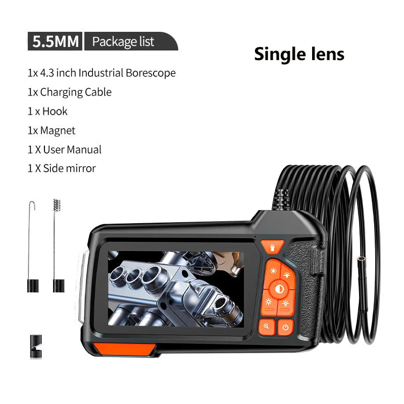 HD1080P 5.5Mm 4.3" LCD Screen Inspection Cameras IP67 Waterproof Borescope with 6 Adjustable LED Lights Semi-Rigid Cord for Men